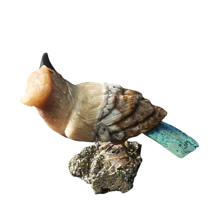 Bird Carving on Pyrite 3”