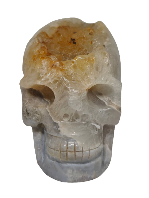 Clear Quartz & Agate Skull 4.5"