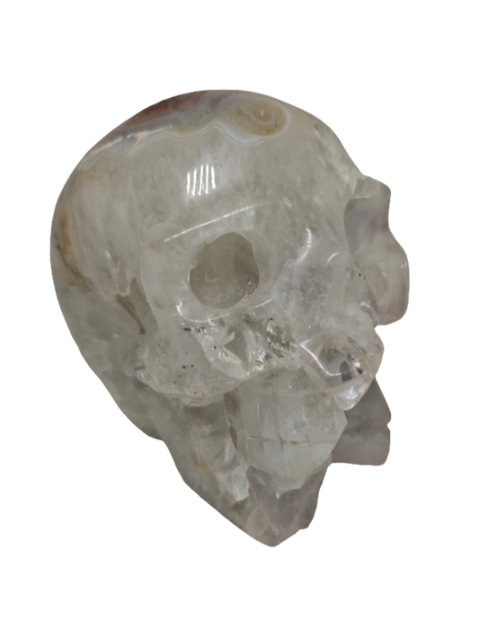 Clear Quartz & Amethyst Skull with Moss Agate 4.5"