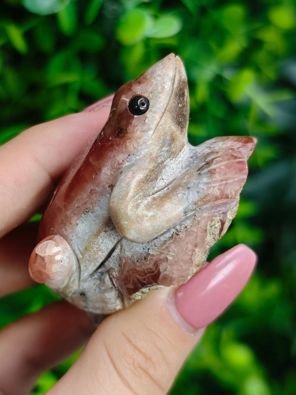 Rhodochrosite Frog Carving