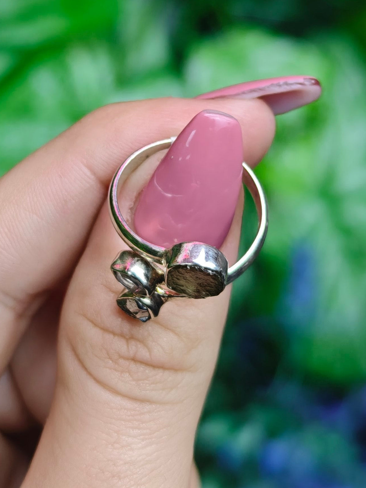 Moldavite, Herkimer Diamond, & Meteorite Ring Adjustable Sterling Silver