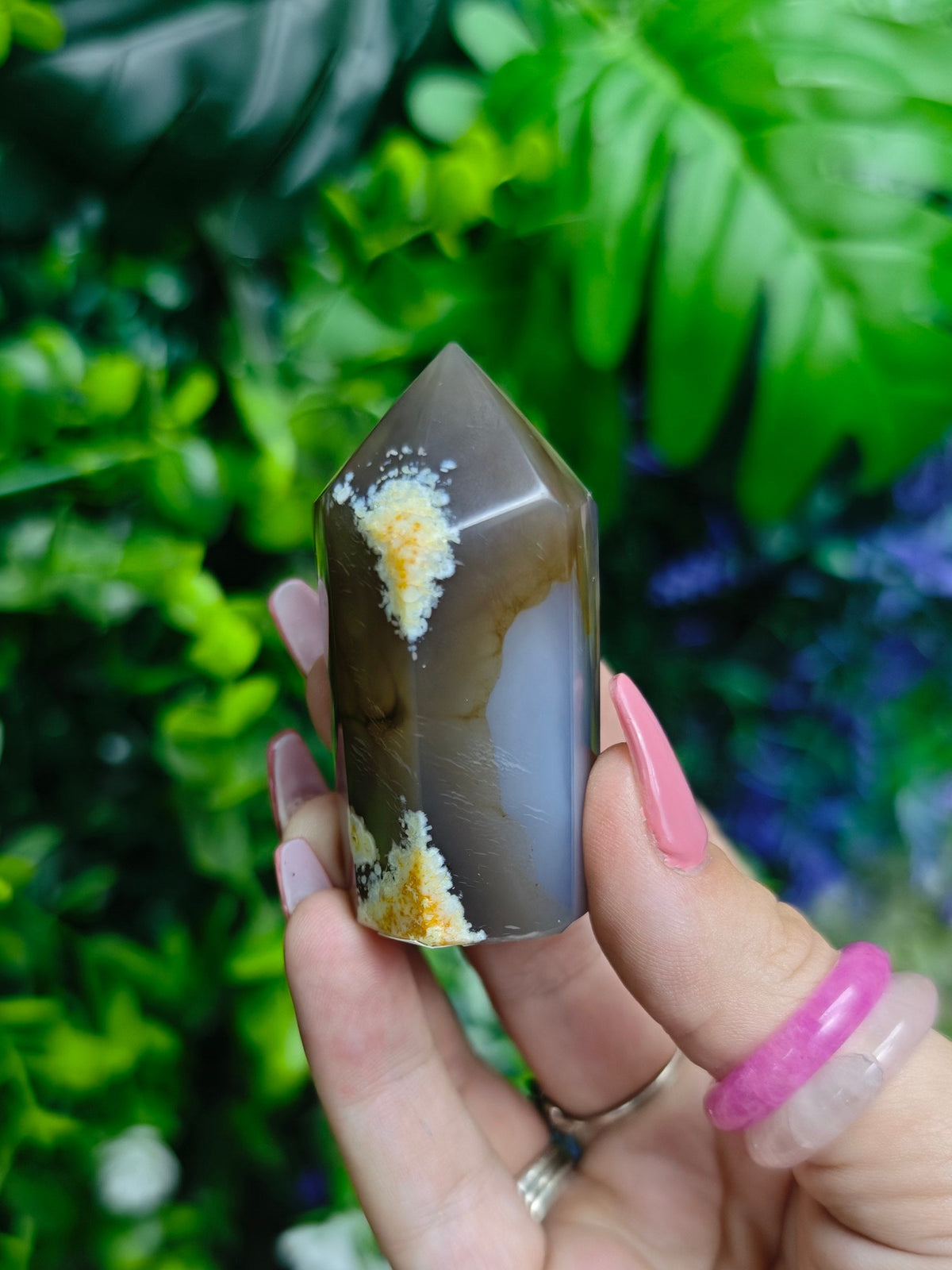 Brazilian Agate, Druzy Quartz & Calcite Tower