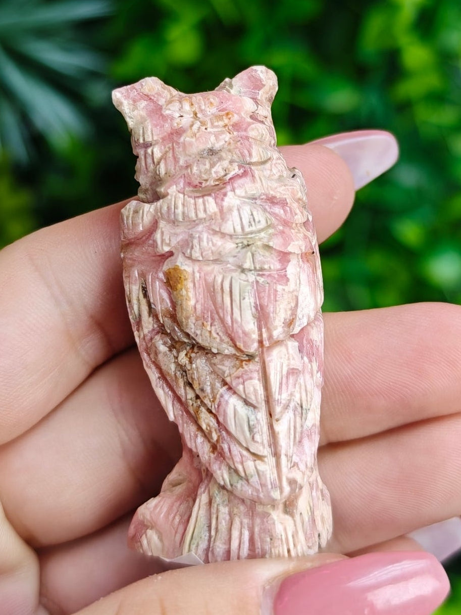 Rhodochrosite Owl Carving