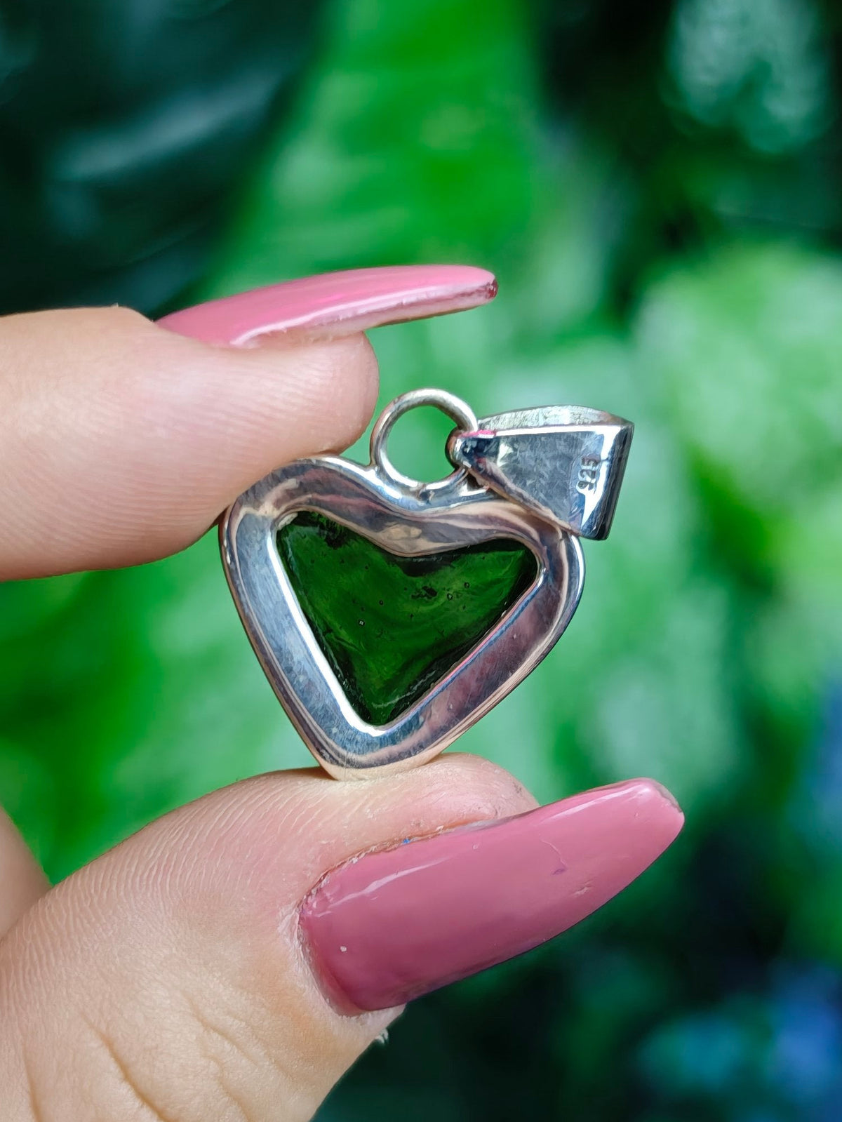Moldavite Heart Sterling Silver Pendant