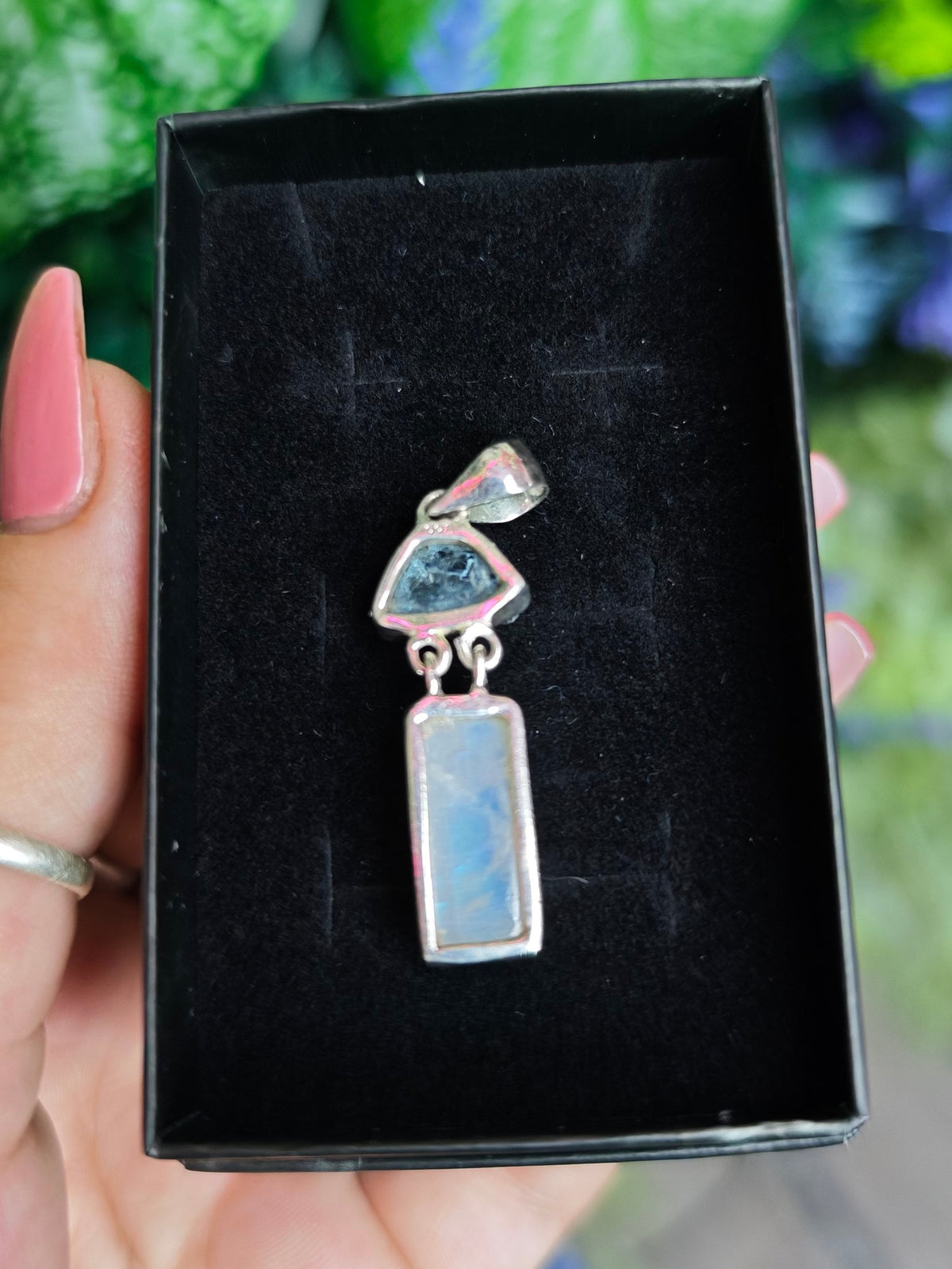 Aquamarine and Moonstone Sterling Silver Pendant
