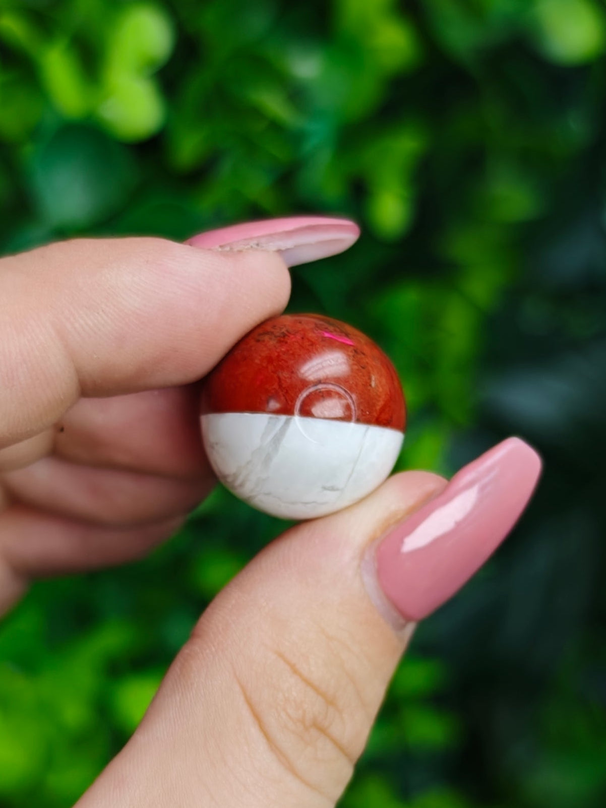 Pokemom Ball Carving - Red Jasper & Howlite