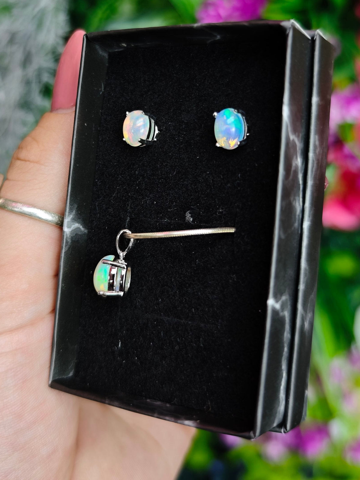 Ethiopian Opal Sterling Silver Set | Pendant + Earrings