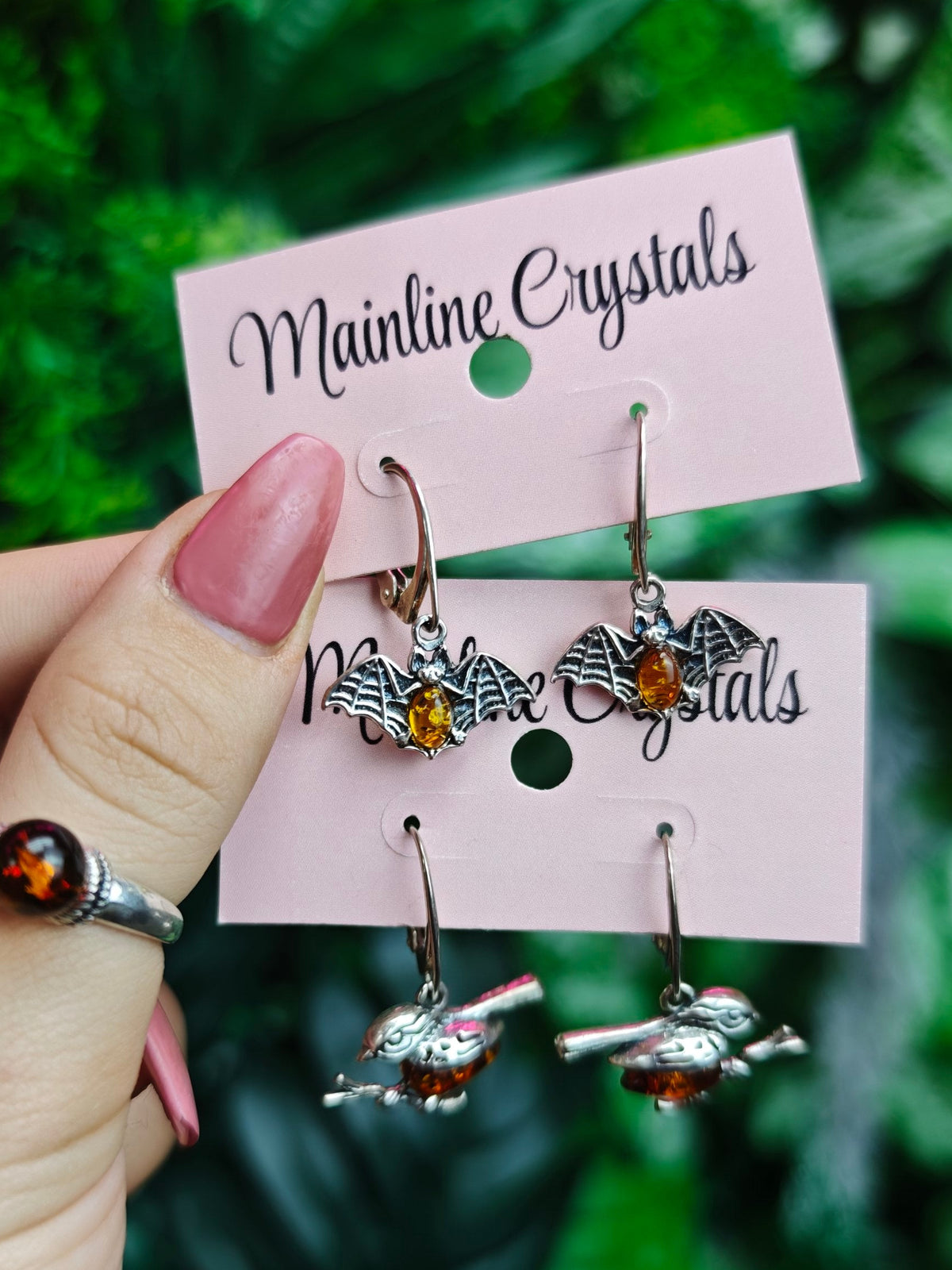 Baltic Amber Bird Sterling Silver Earrings