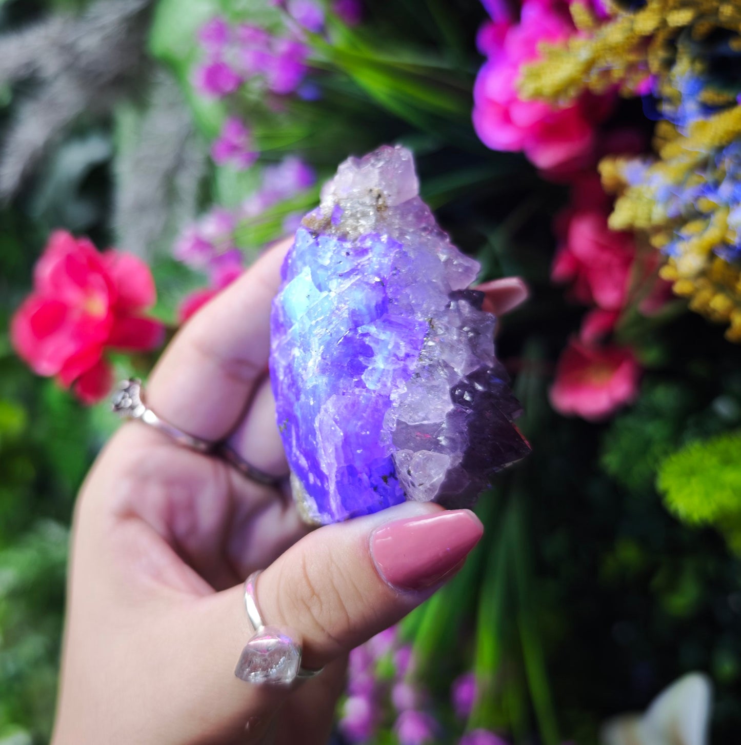 Elestial Amethyst on Fluorite Specimen