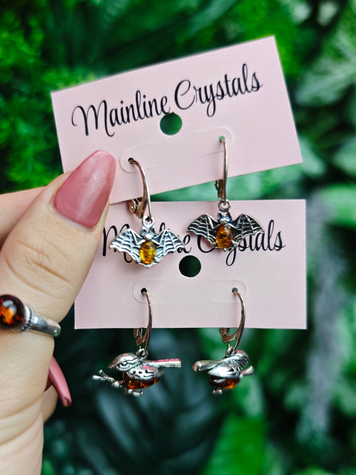 Baltic Amber Bat Sterling Silver Earrings