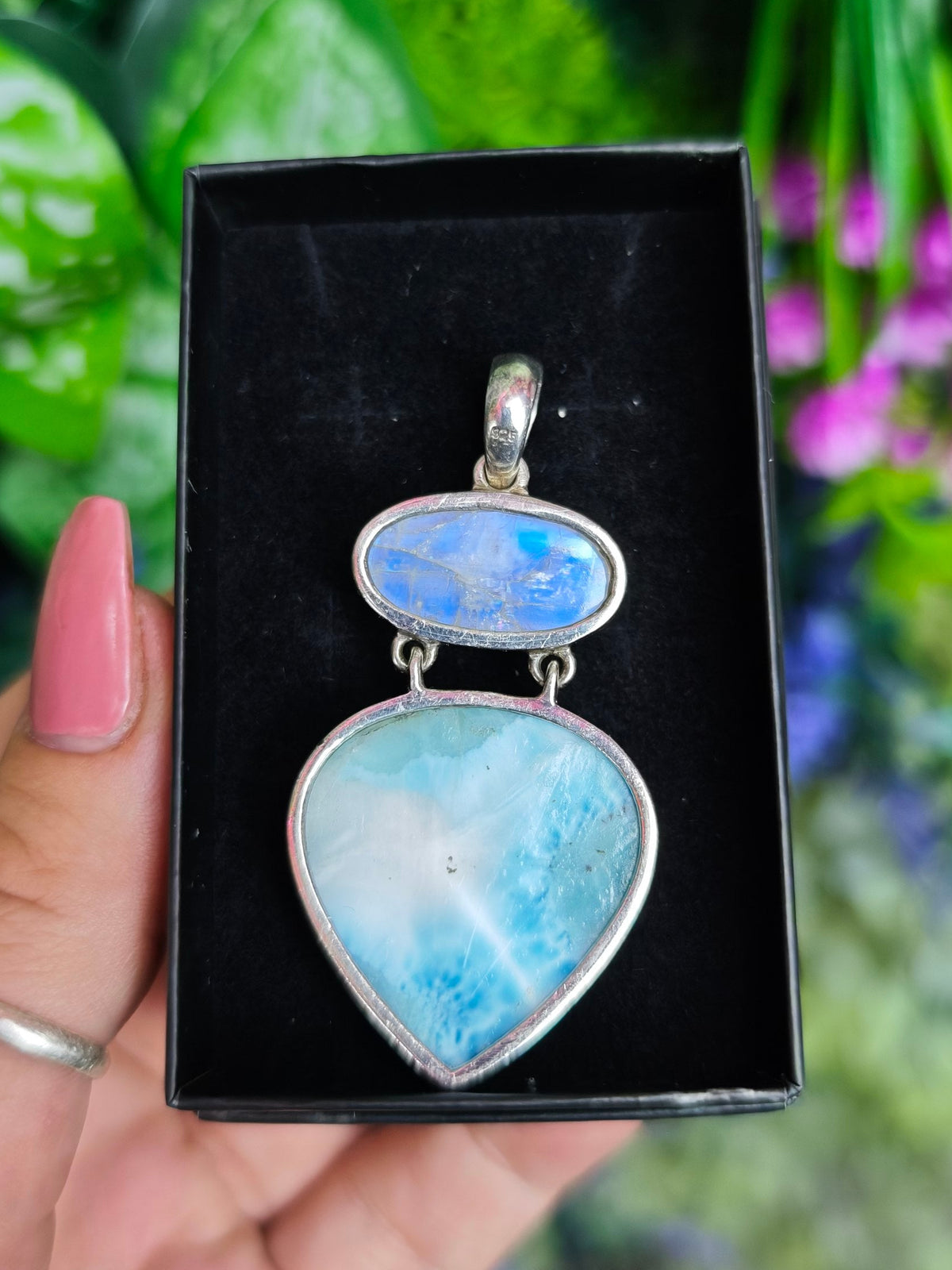 Moonstone and Larimar Sterling Silver Pendant