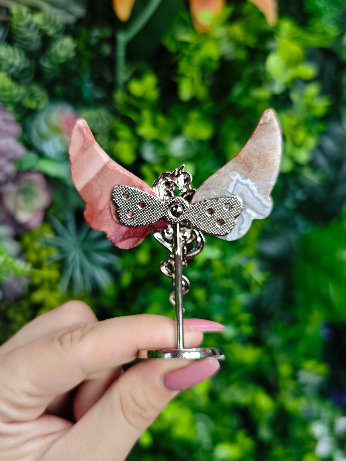 Mookaite and Mexican Lace Agate Wing Carving Set