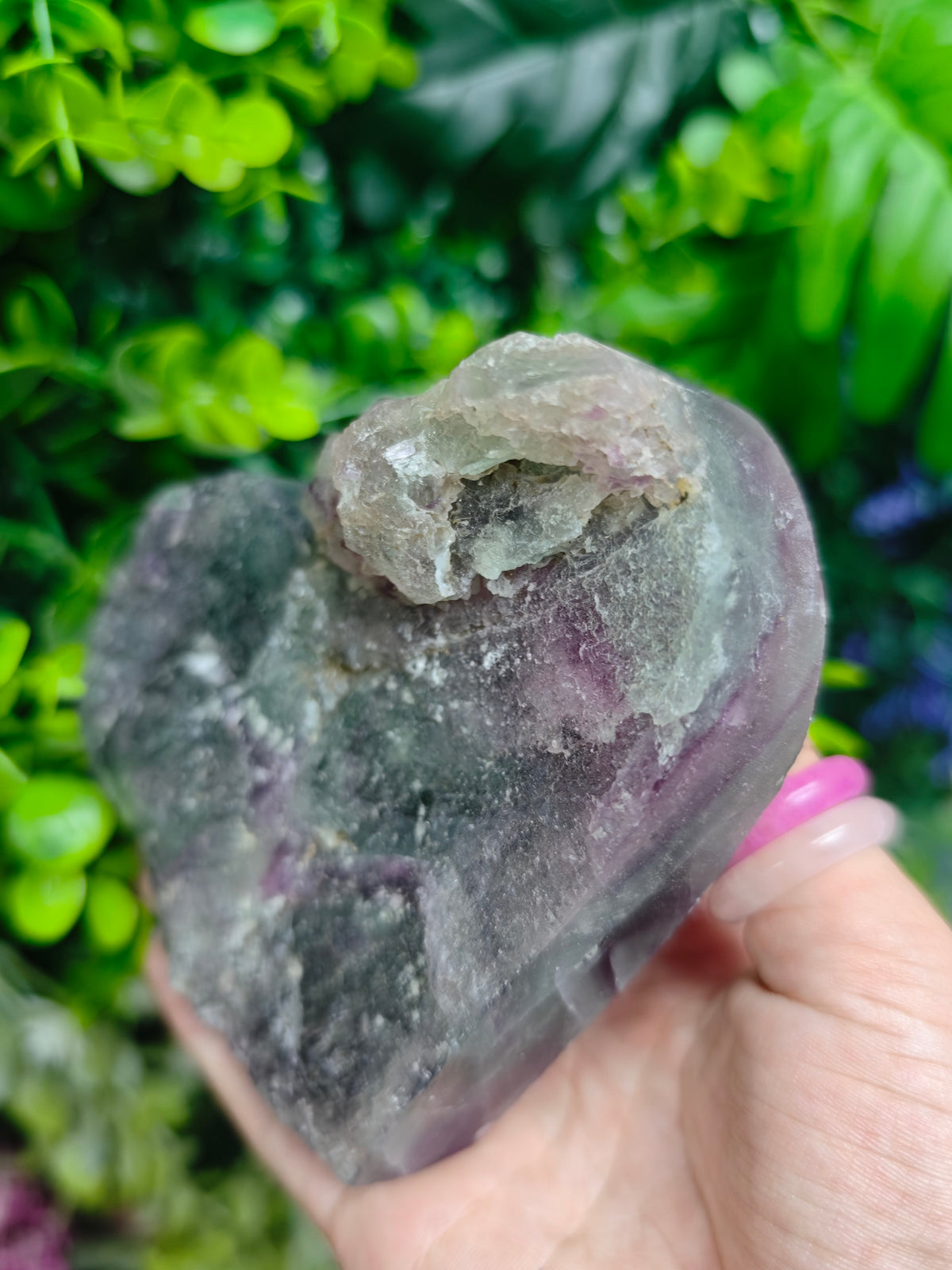 Fluorite Heart Half Raw Half Polished