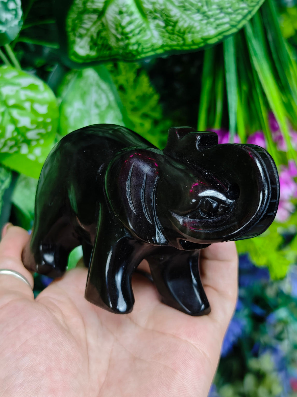 Silver Sheen Obsidian Elephant