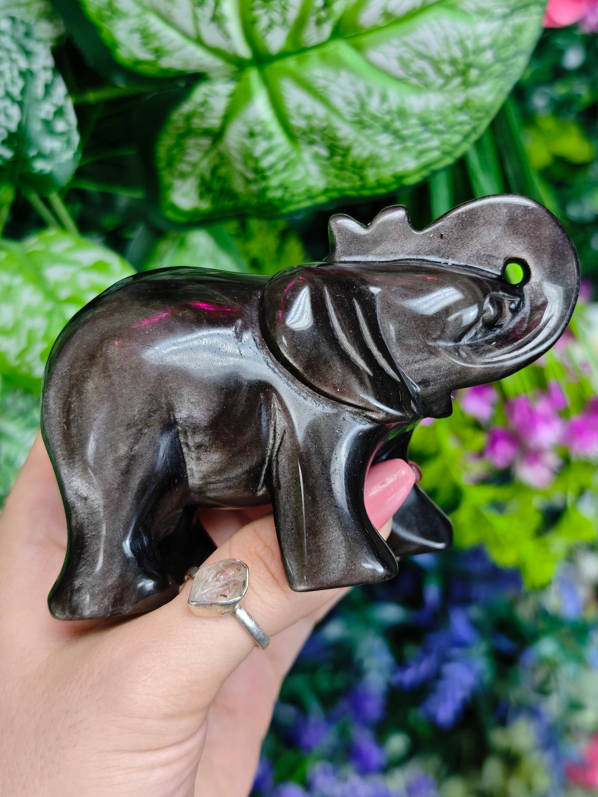 Silver Sheen Obsidian Elephant