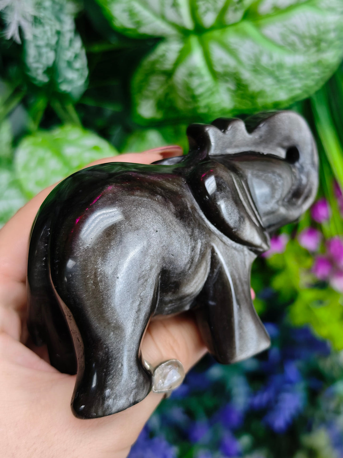 Silver Sheen Obsidian Elephant