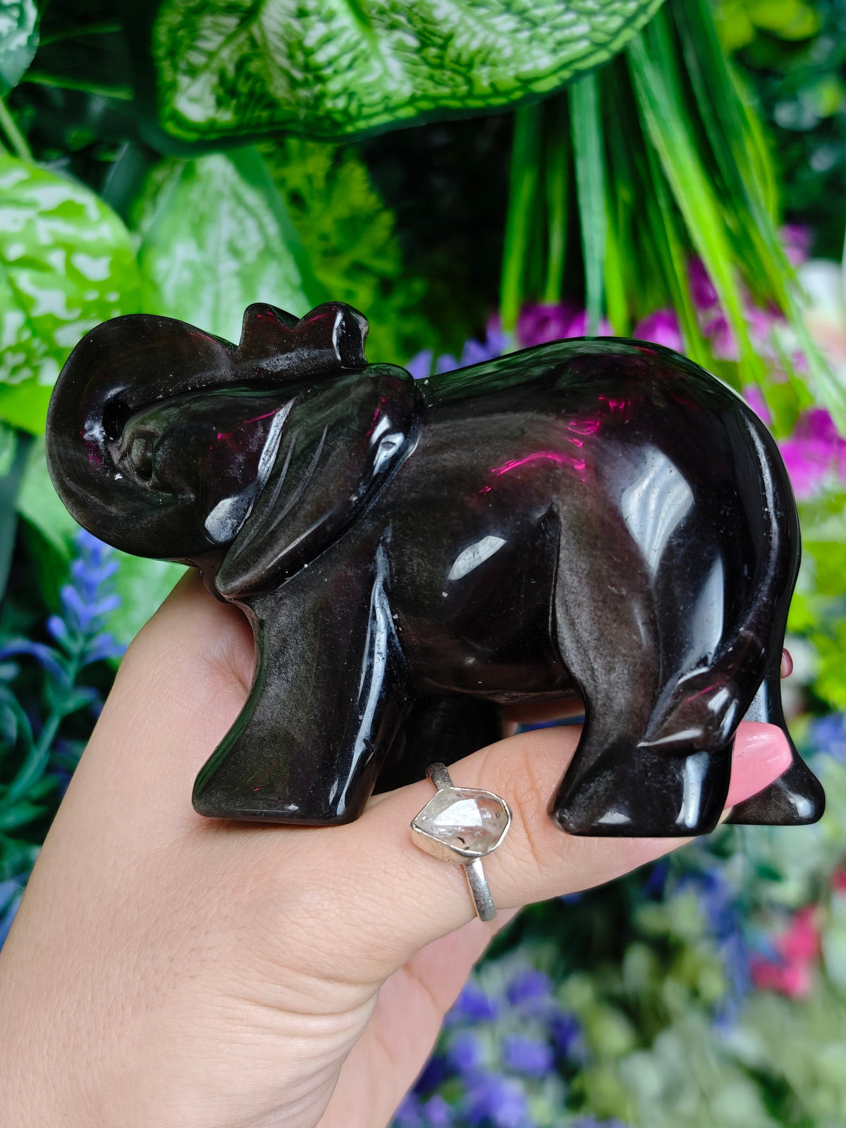 Silver Sheen Obsidian Elephant