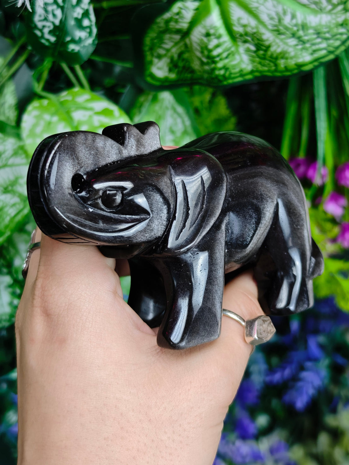 Silver Sheen Obsidian Elephant