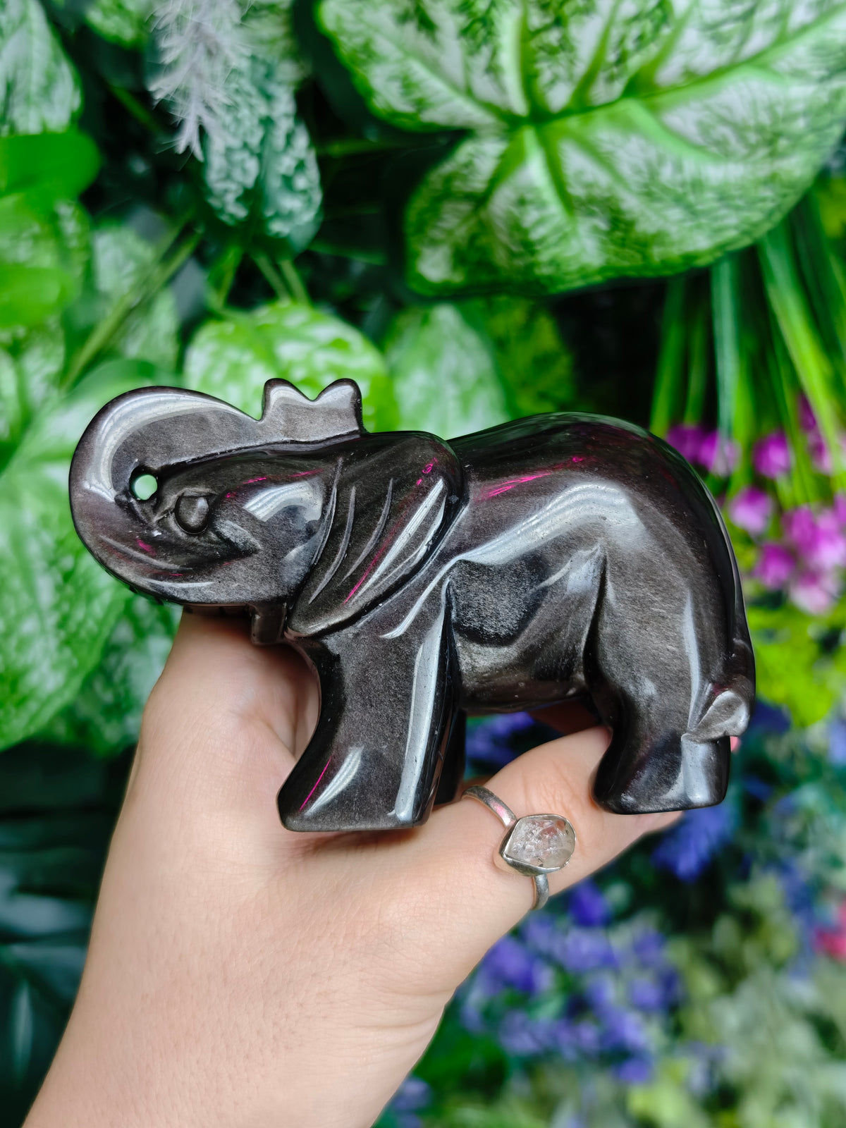 Silver Sheen Obsidian Elephant