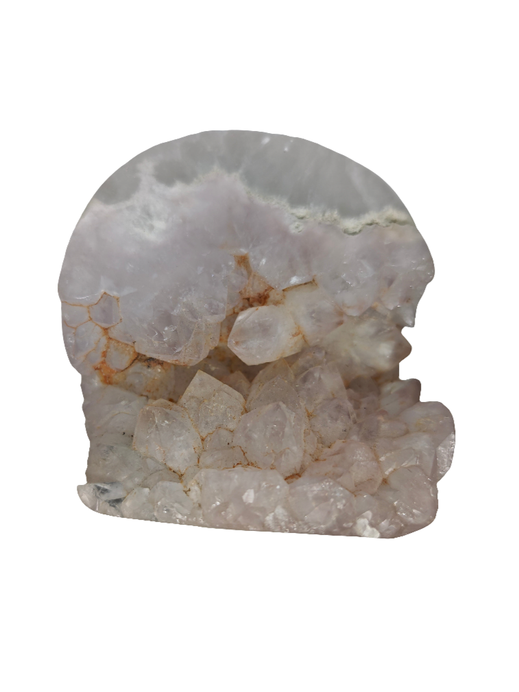 Clear & Rose Quartz with Flower Agate Skull 5"