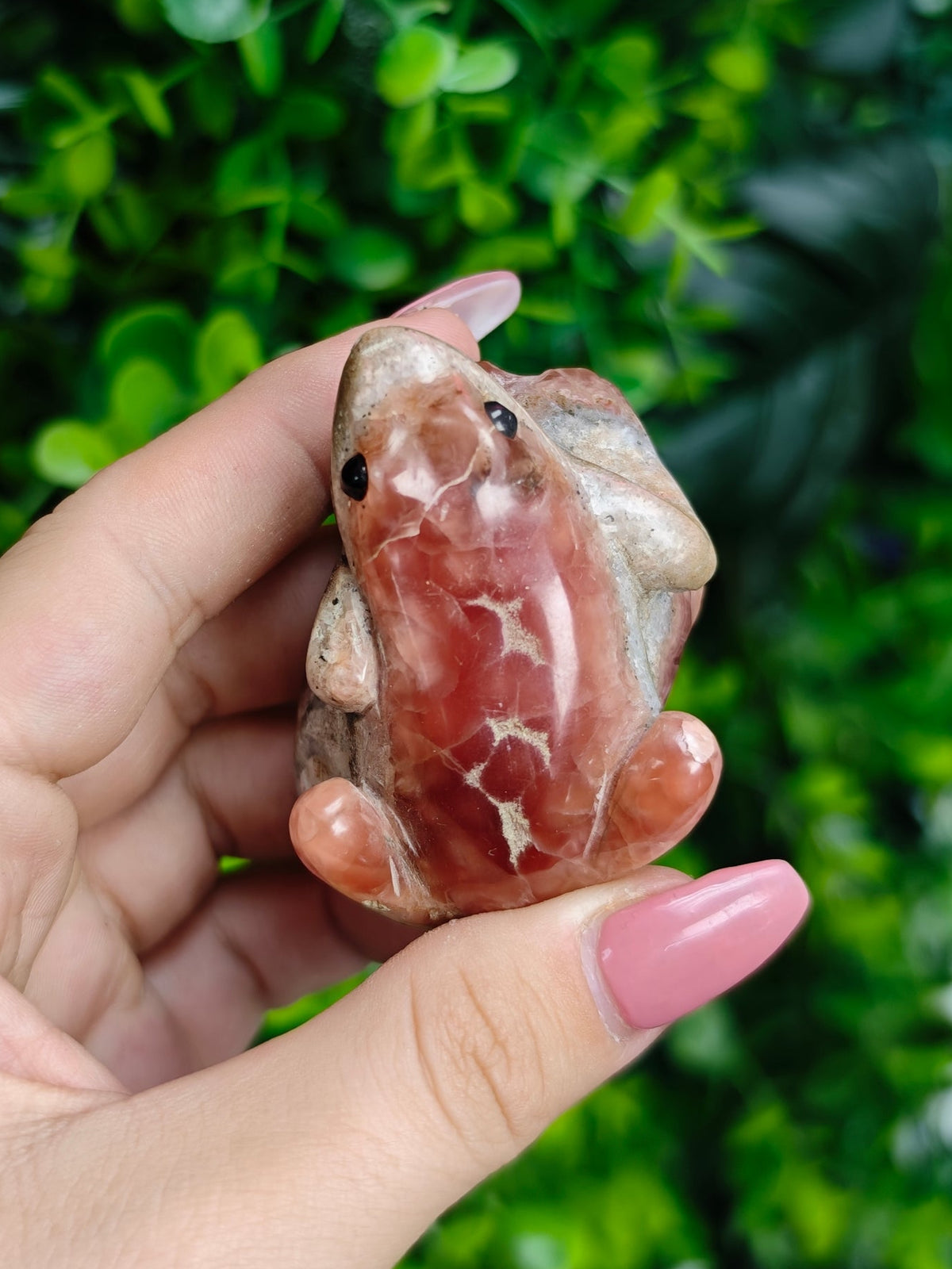 Rhodochrosite Frog Carving