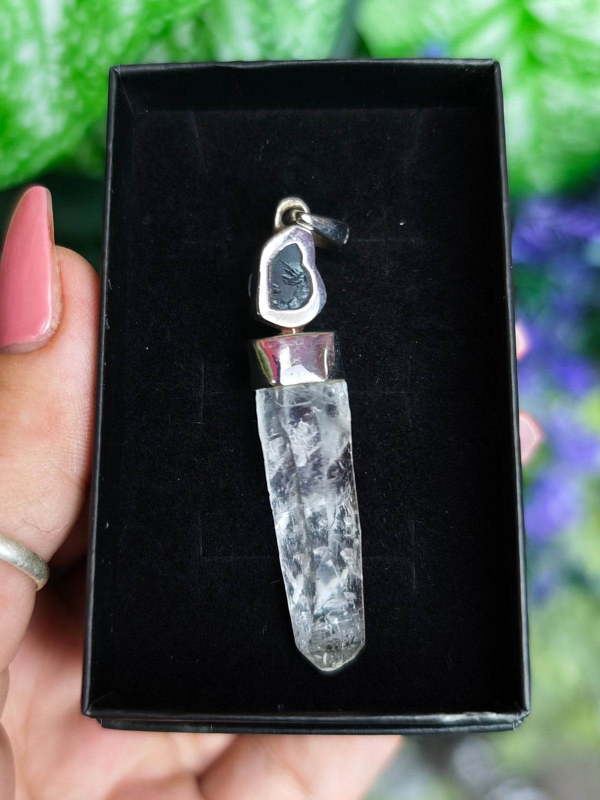 Aquamarine and Lemurian Quartz Sterling Silver Pendant