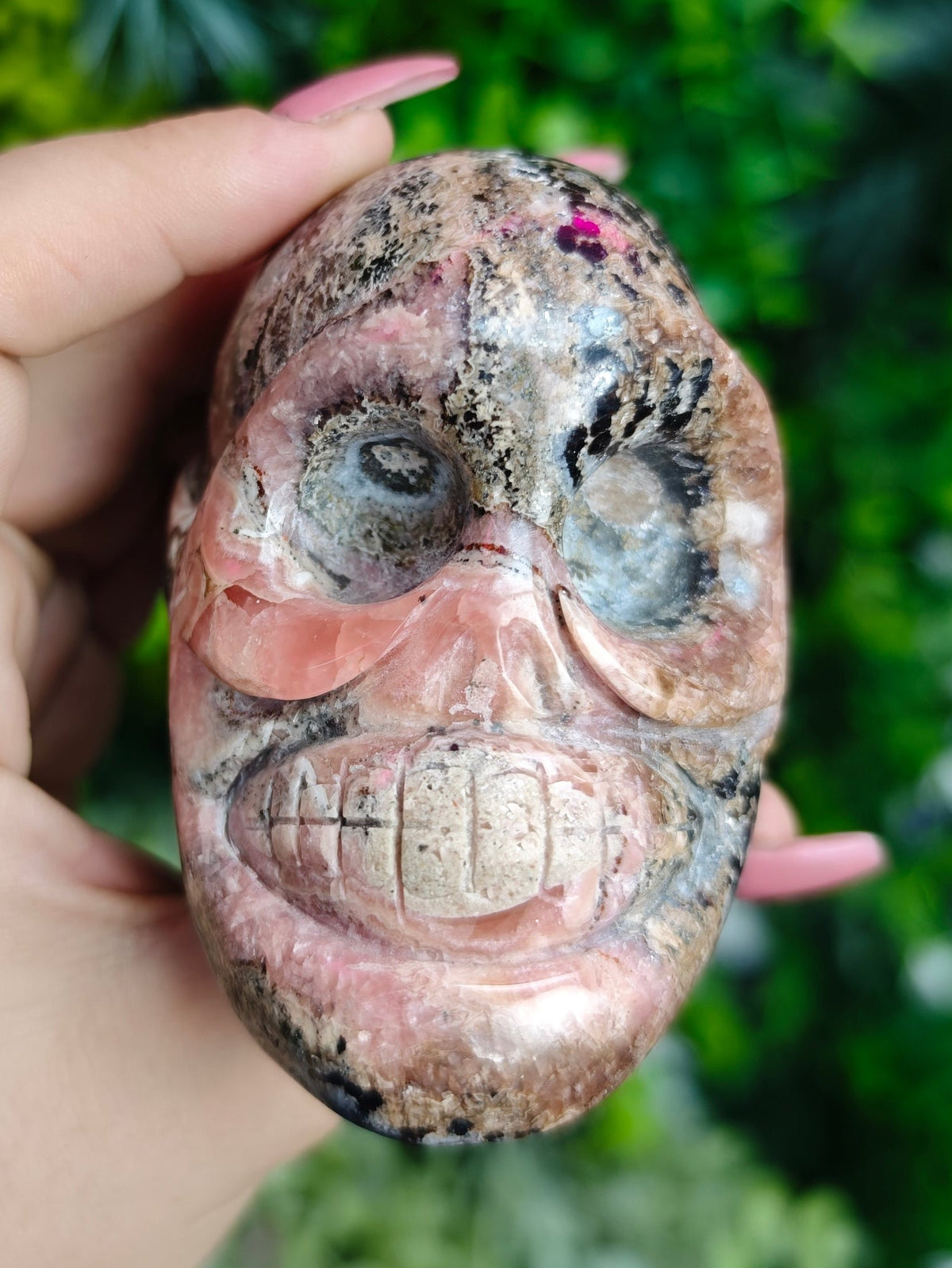 Rhodochrosite Skull Carving