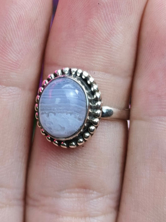 Blue Lace Agate Ring Size 6 Sterling Silver