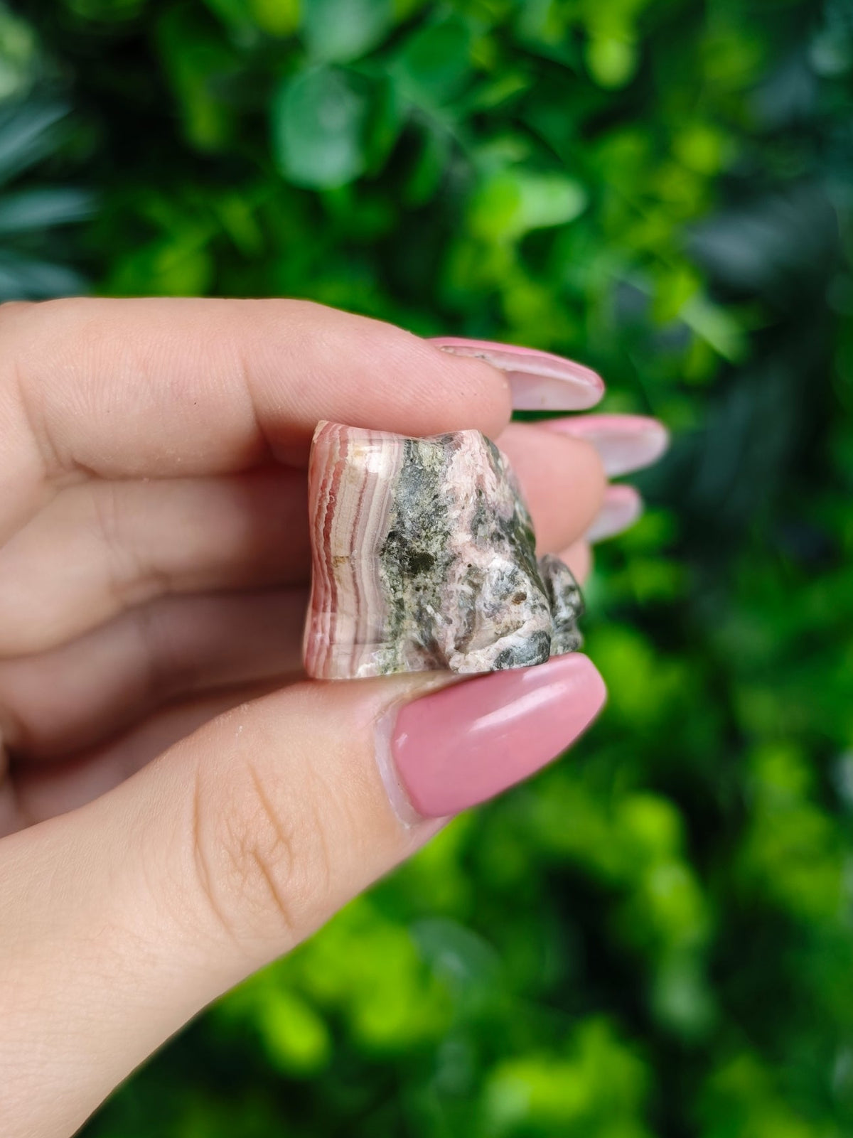 Rhodochrosite Frog Carving