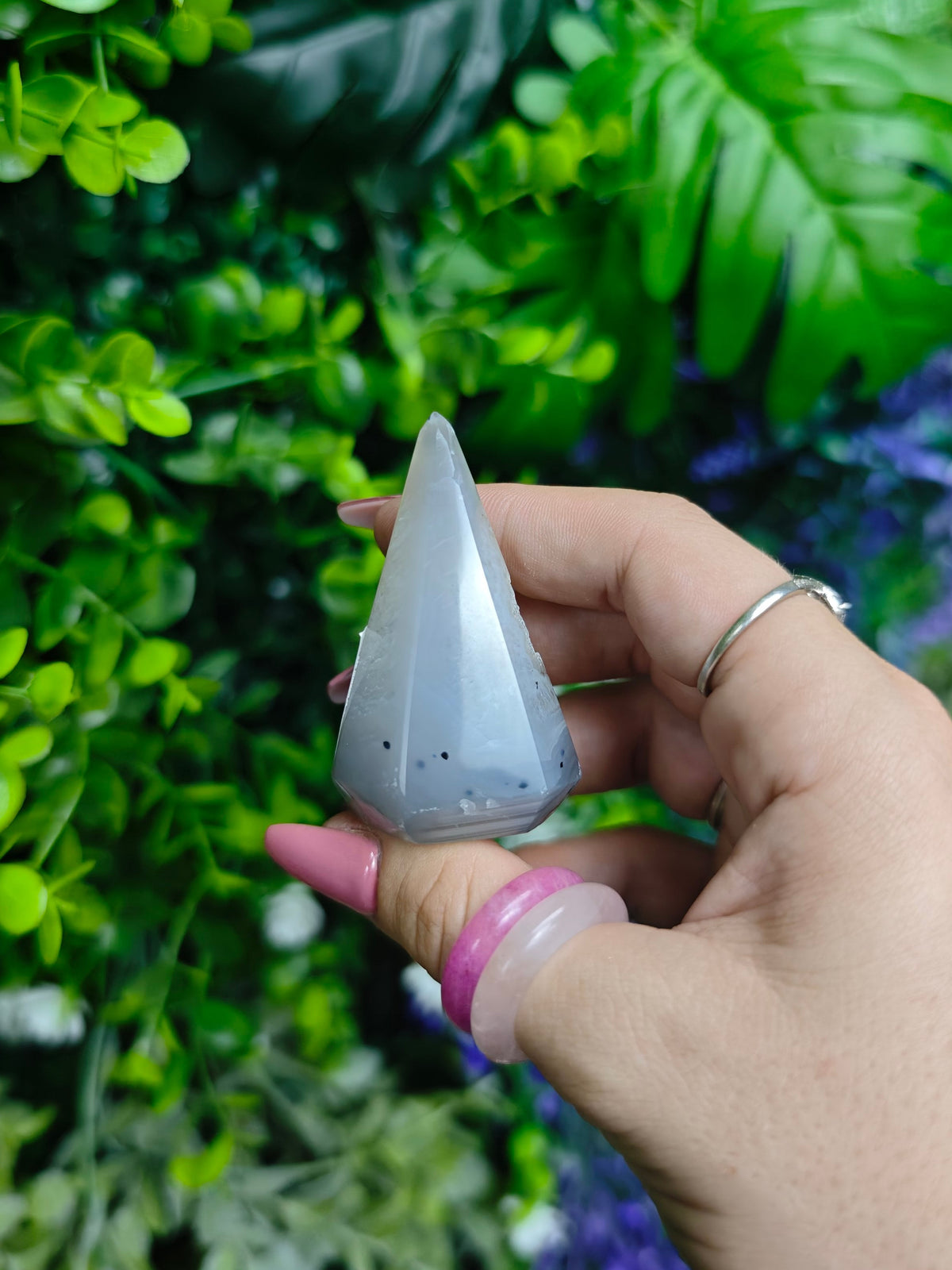 Brazilian Banded Agate & Druzy Quartz Pyramid