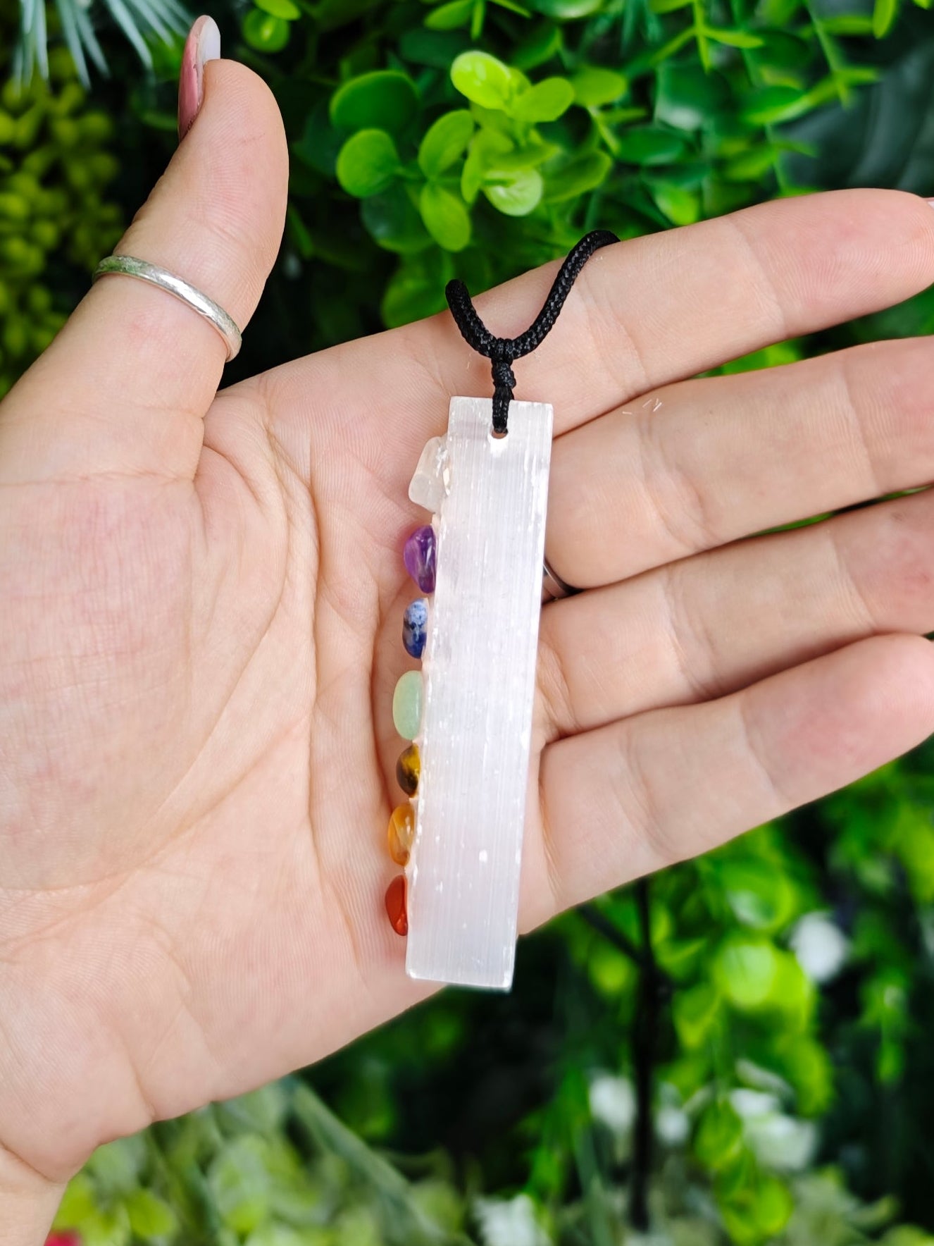7 Chakra on Selenite Stick Necklace