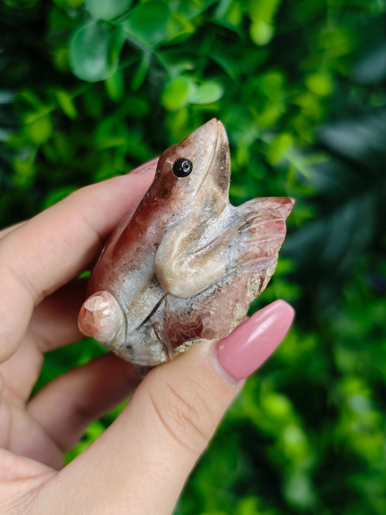 Rhodochrosite Frog Carving