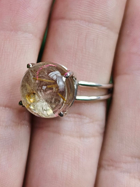 Gold Rutile Ring Size 8 Sterling Silver