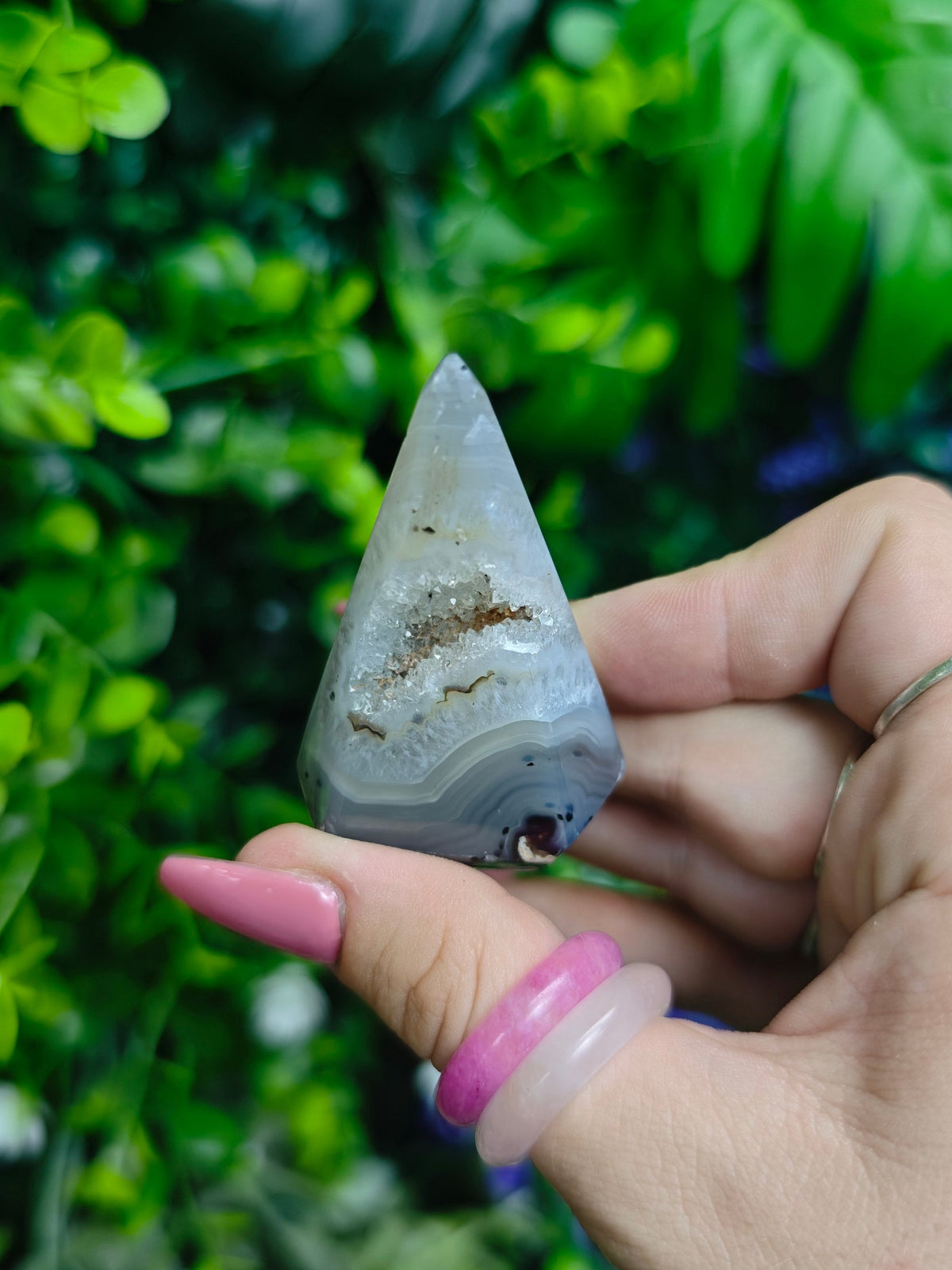 Brazilian Banded Agate & Druzy Quartz Pyramid
