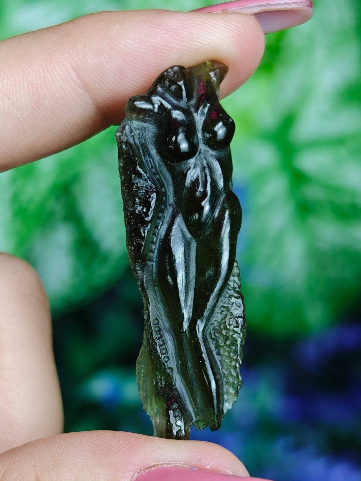 Moldavite Goddess Body Carving