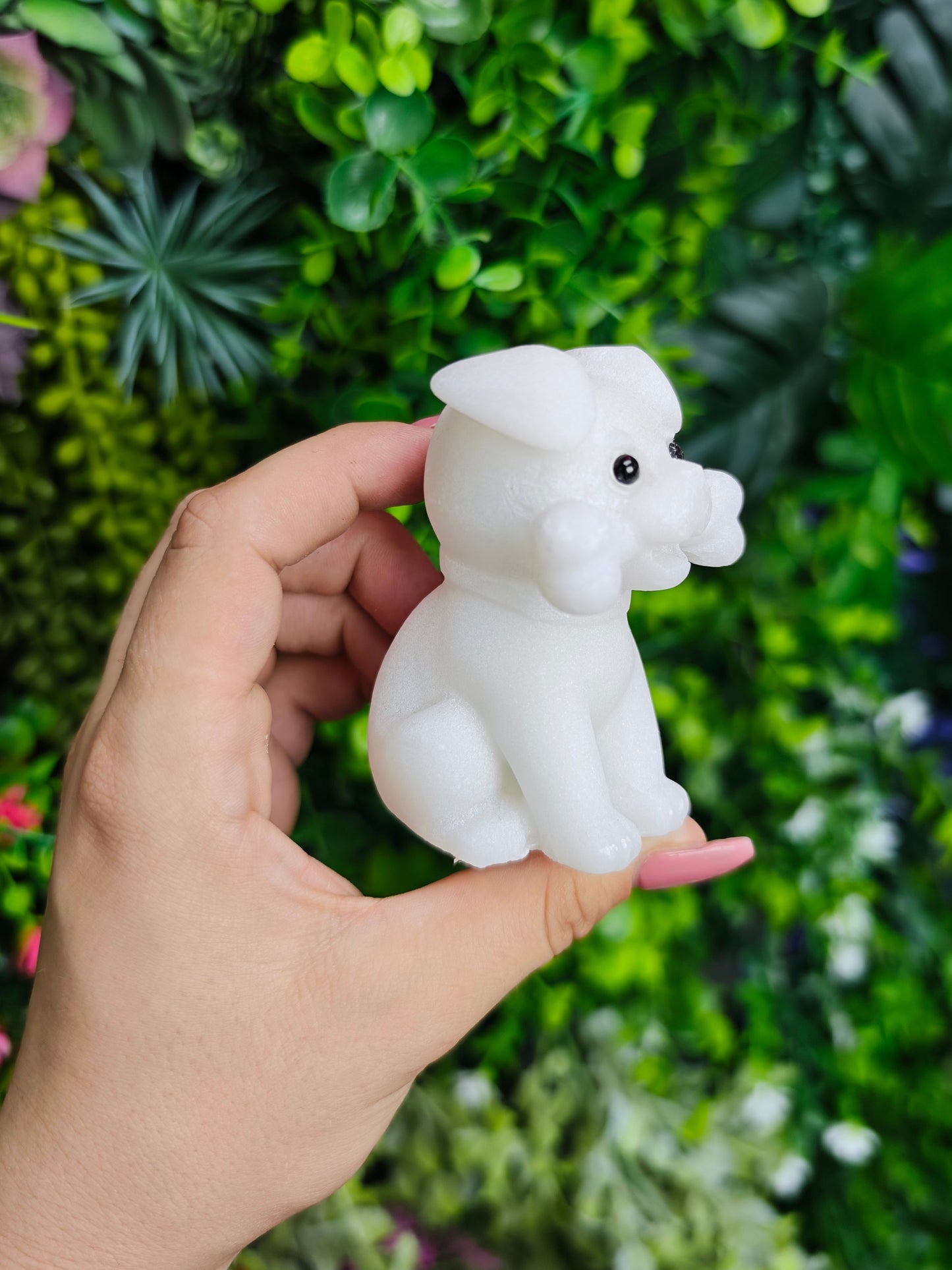 White Jade Dog With Bone Carving