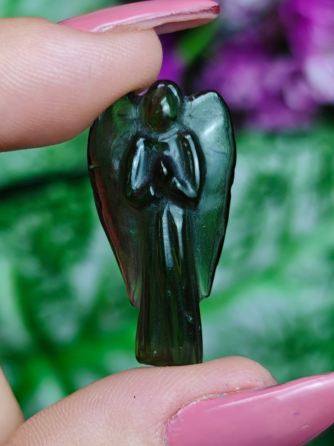 Moldavite Angel Carving
