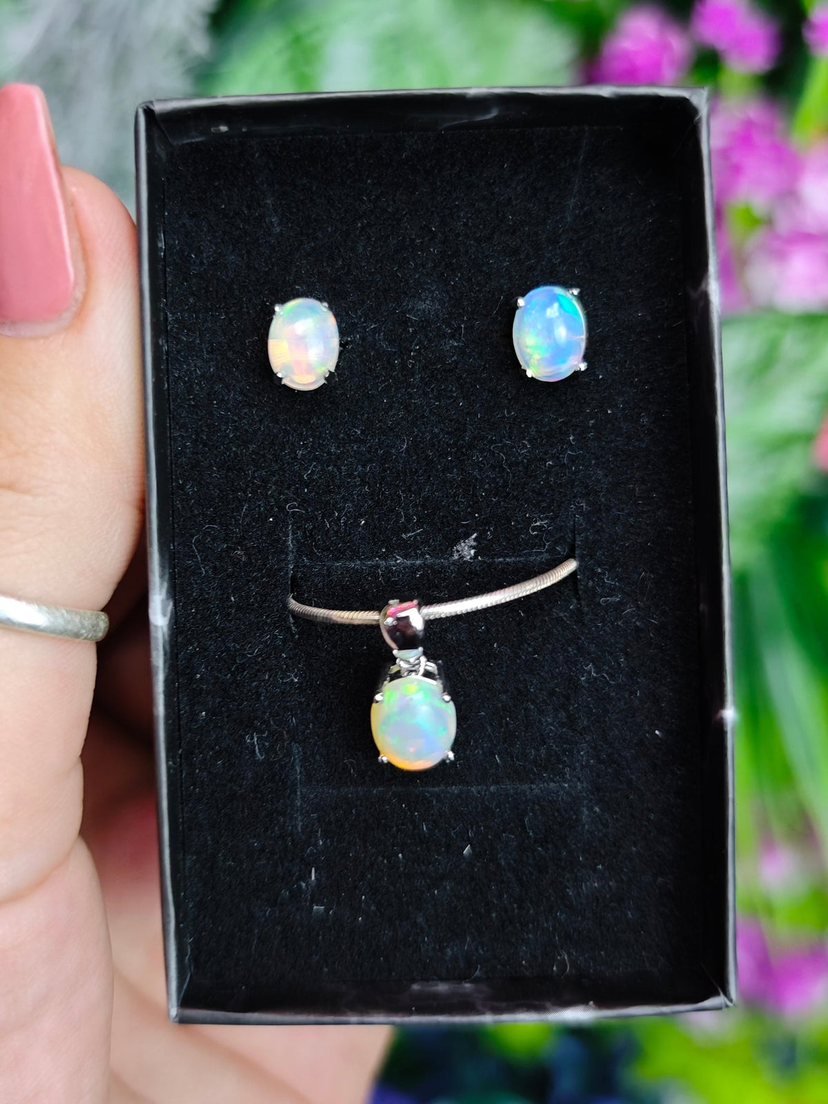 Ethiopian Opal Sterling Silver Set | Pendant + Earrings