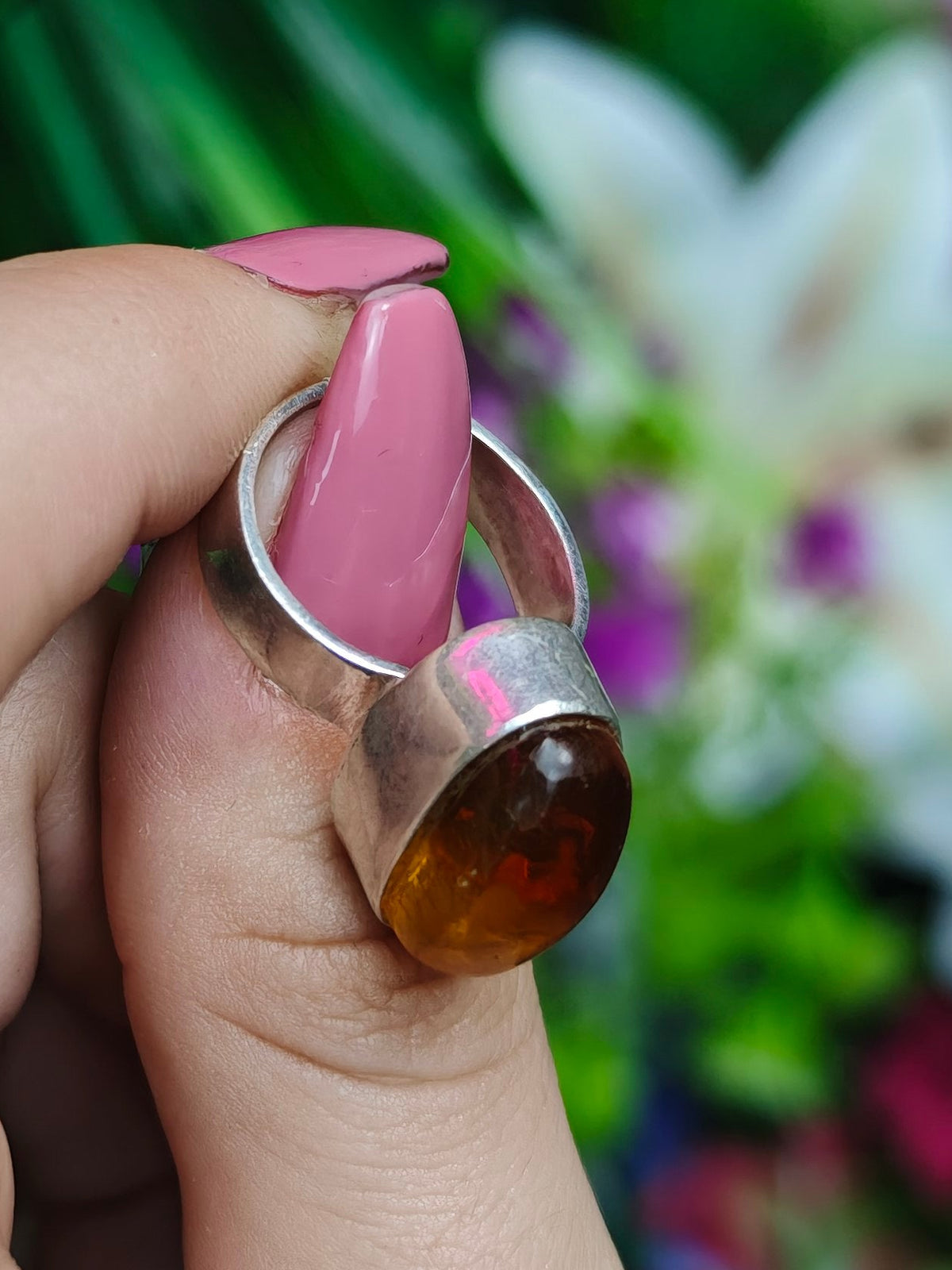 Baltic Amber Ring Size 6.5 Sterling Silver