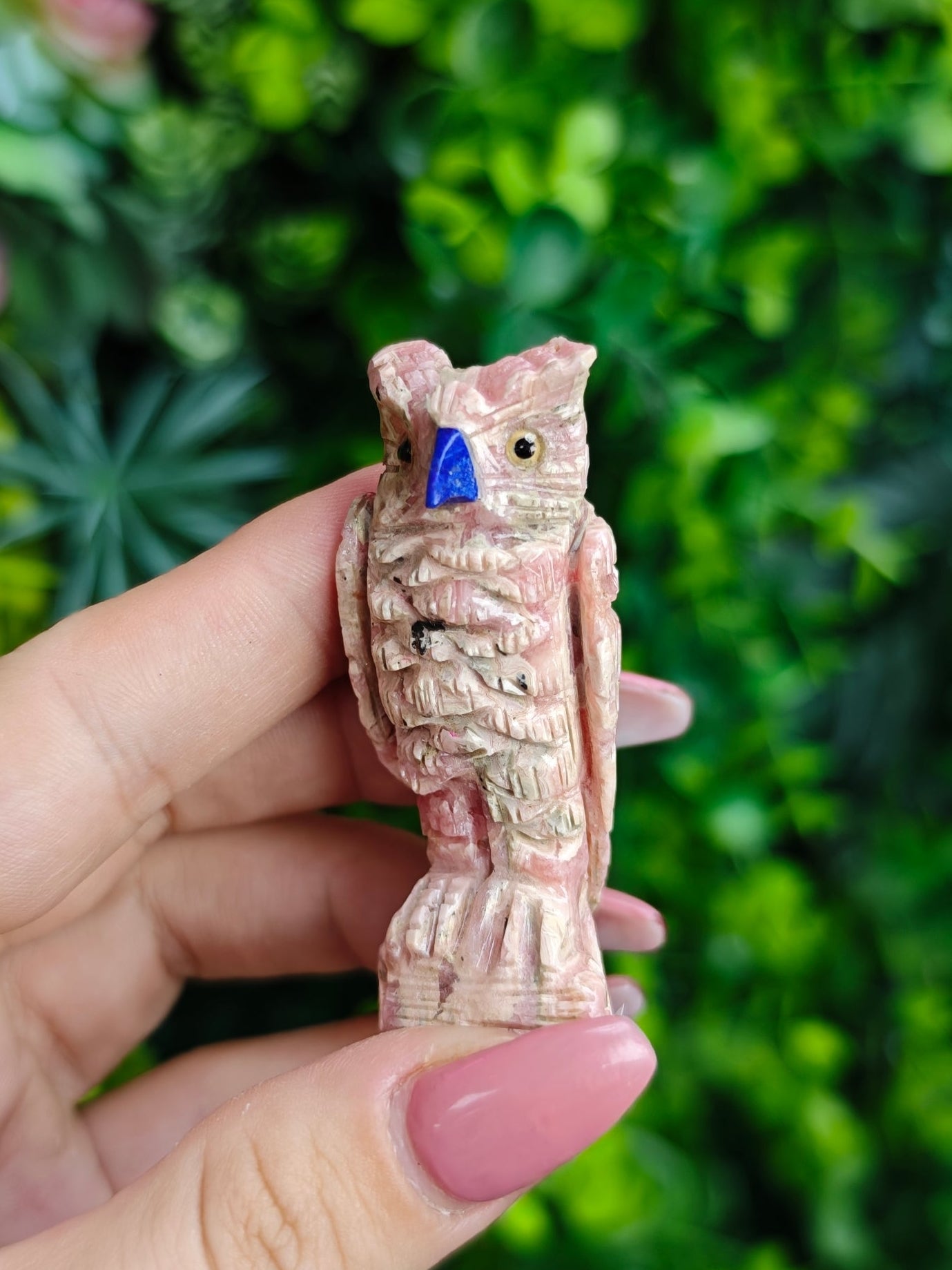 Rhodochrosite Owl Carving