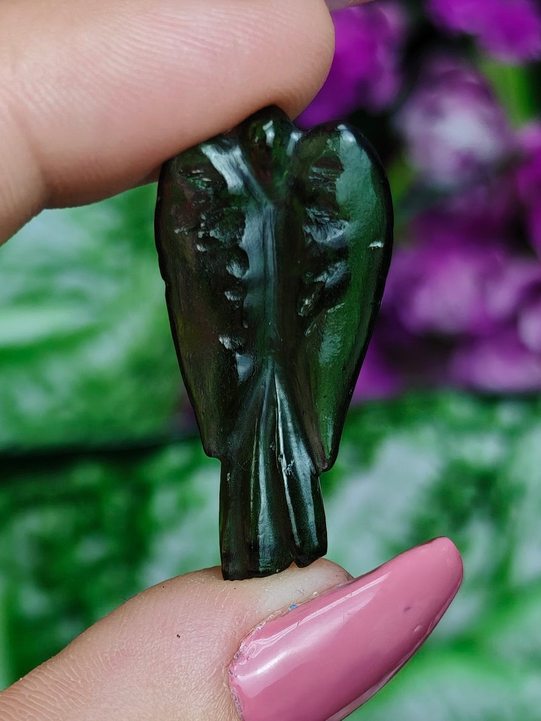 Moldavite Angel Carving