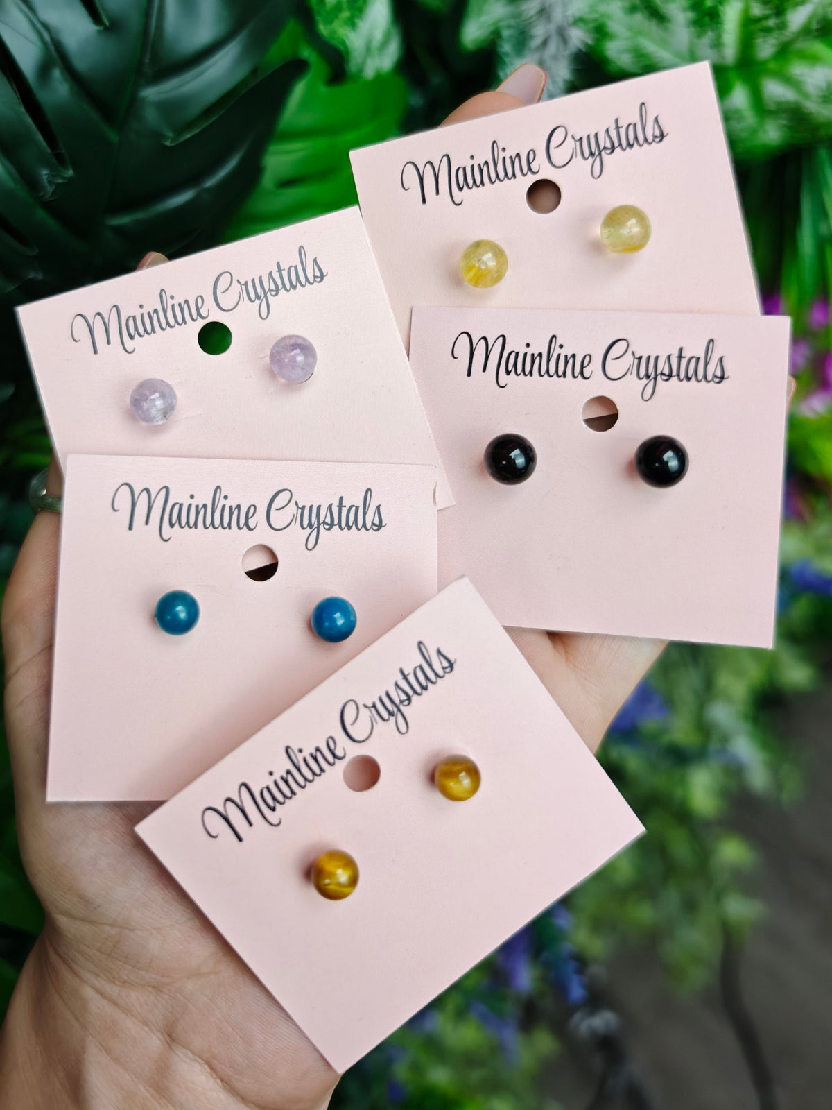 Gemstone Stud Sterling Silver Earrings