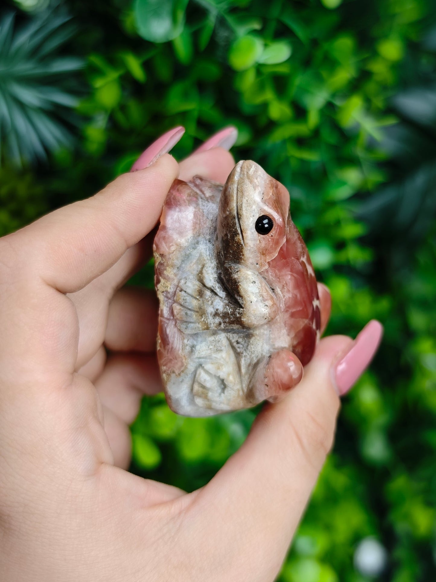 Rhodochrosite Frog Carving