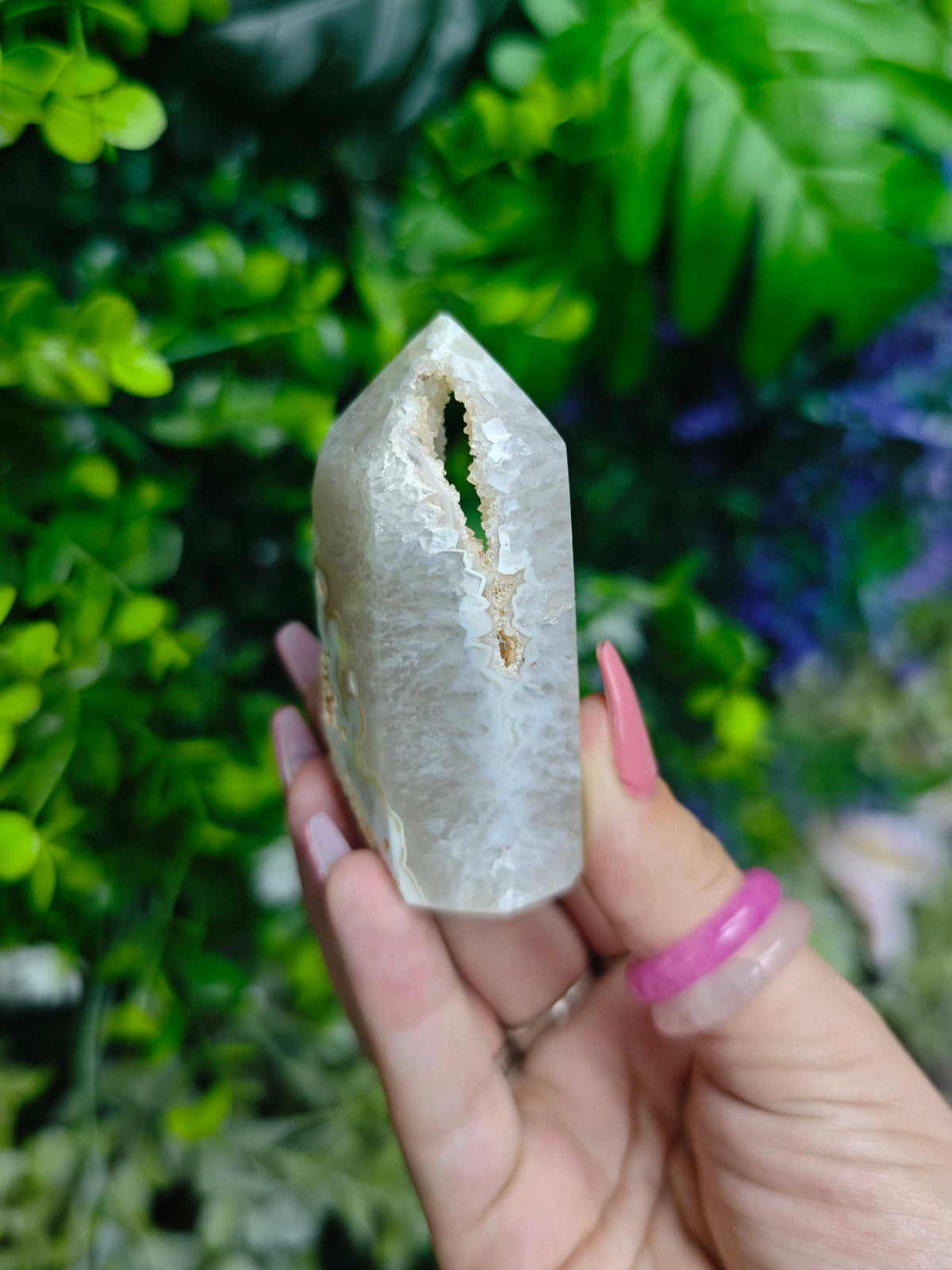 Brazilian Agate & Druzy Quartz Tower with Goethite
