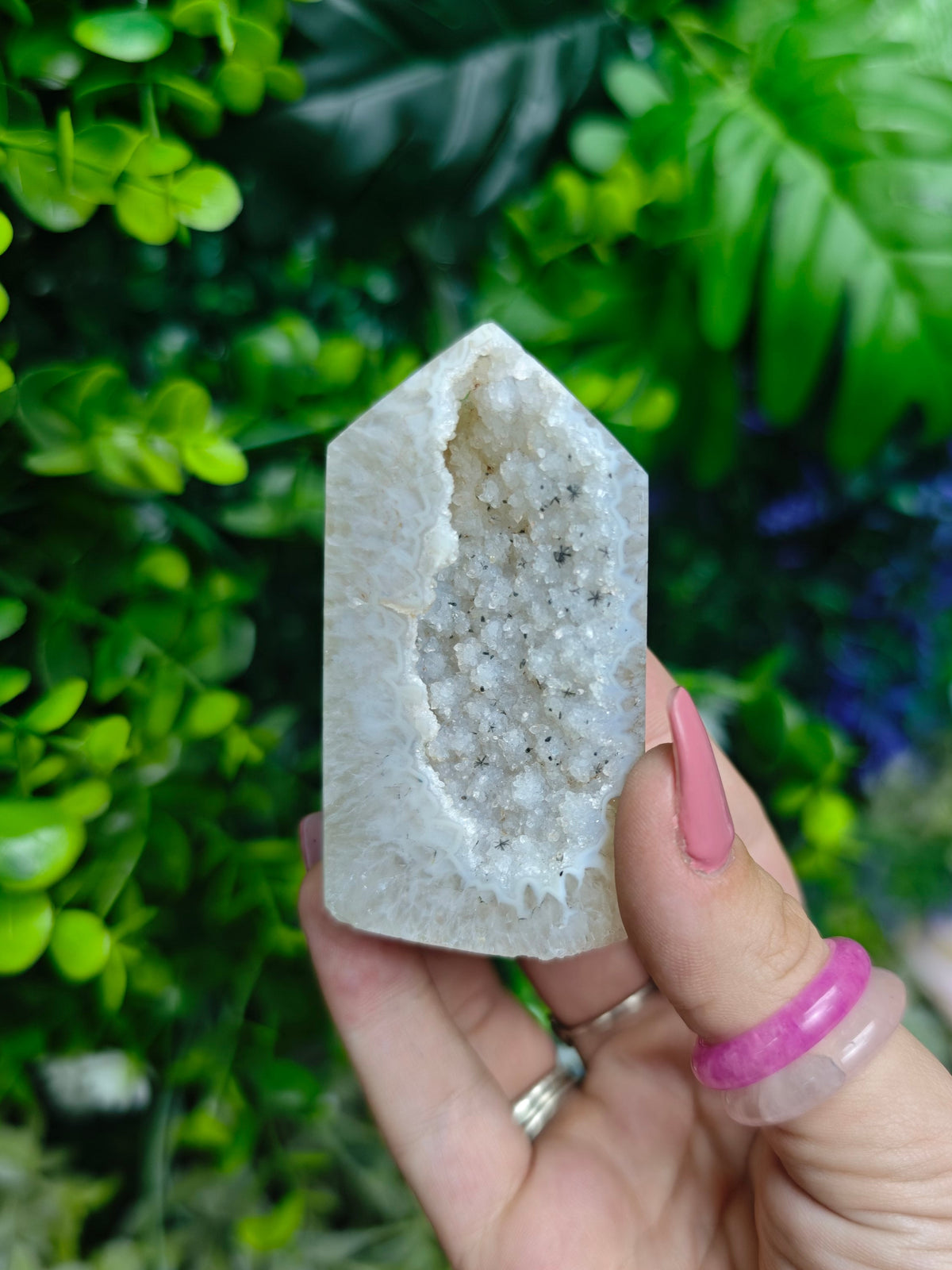 Brazilian Agate & Druzy Quartz Tower with Goethite