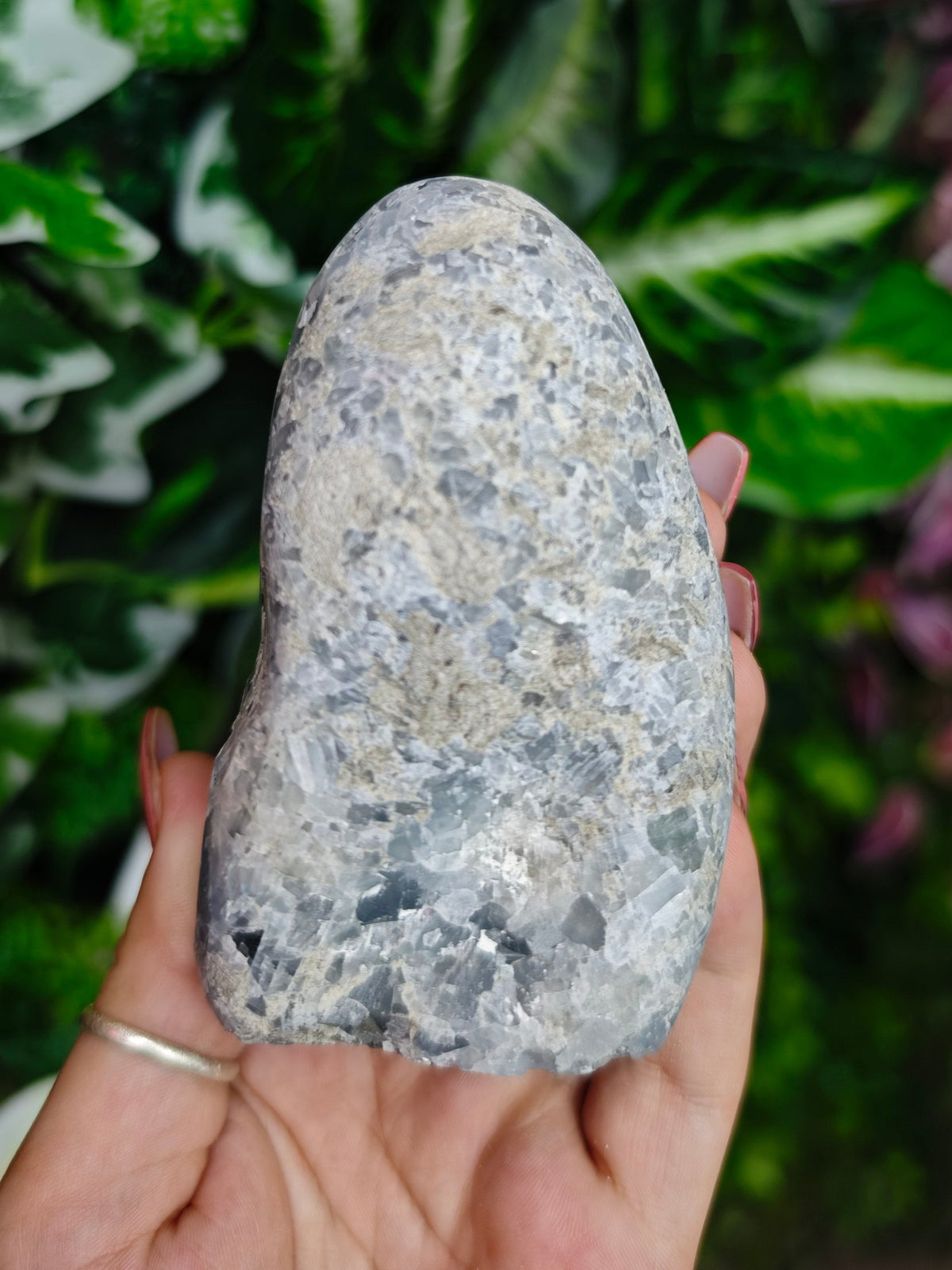 Blue Celestite Raw and Polished Cave