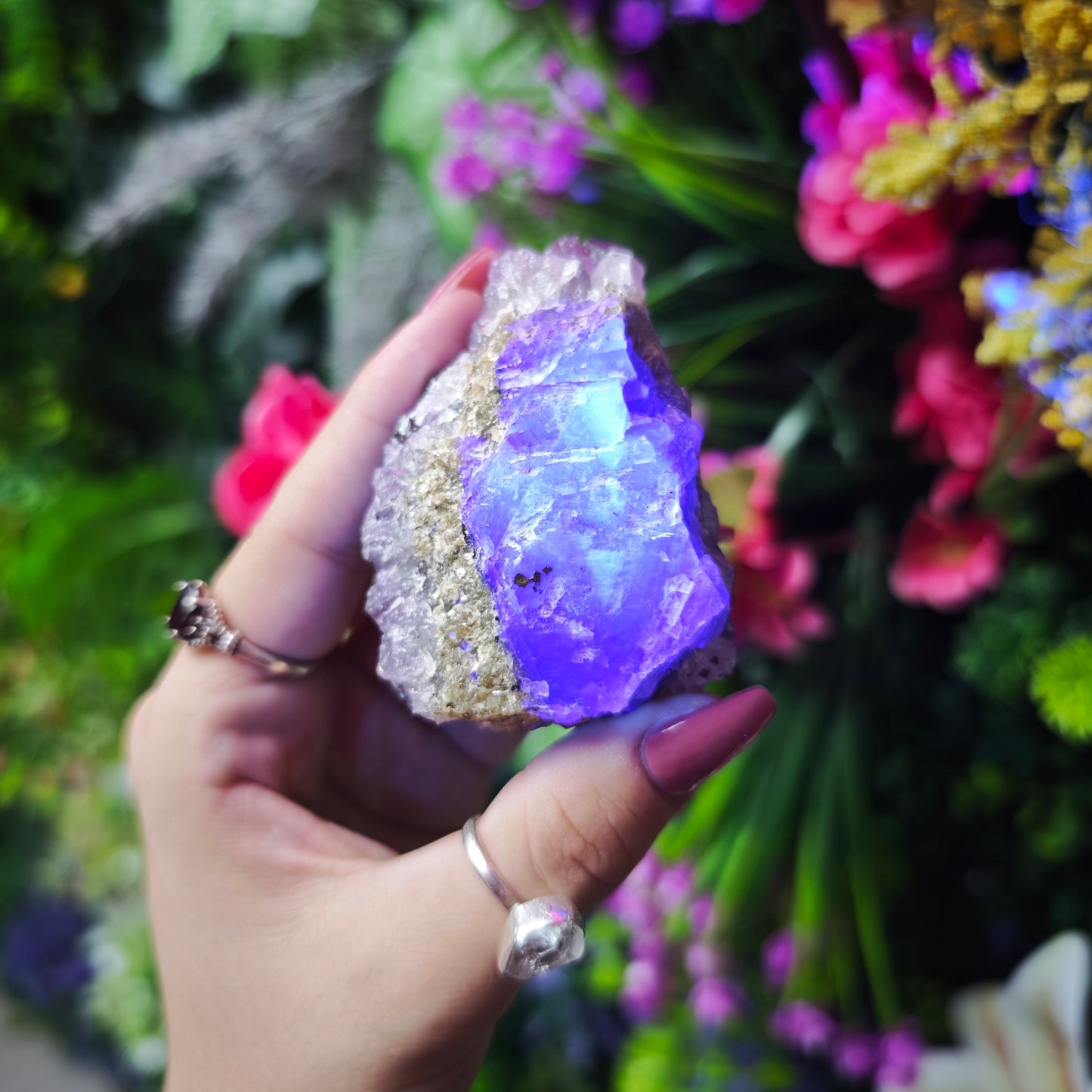 Elestial Amethyst on Fluorite Specimen