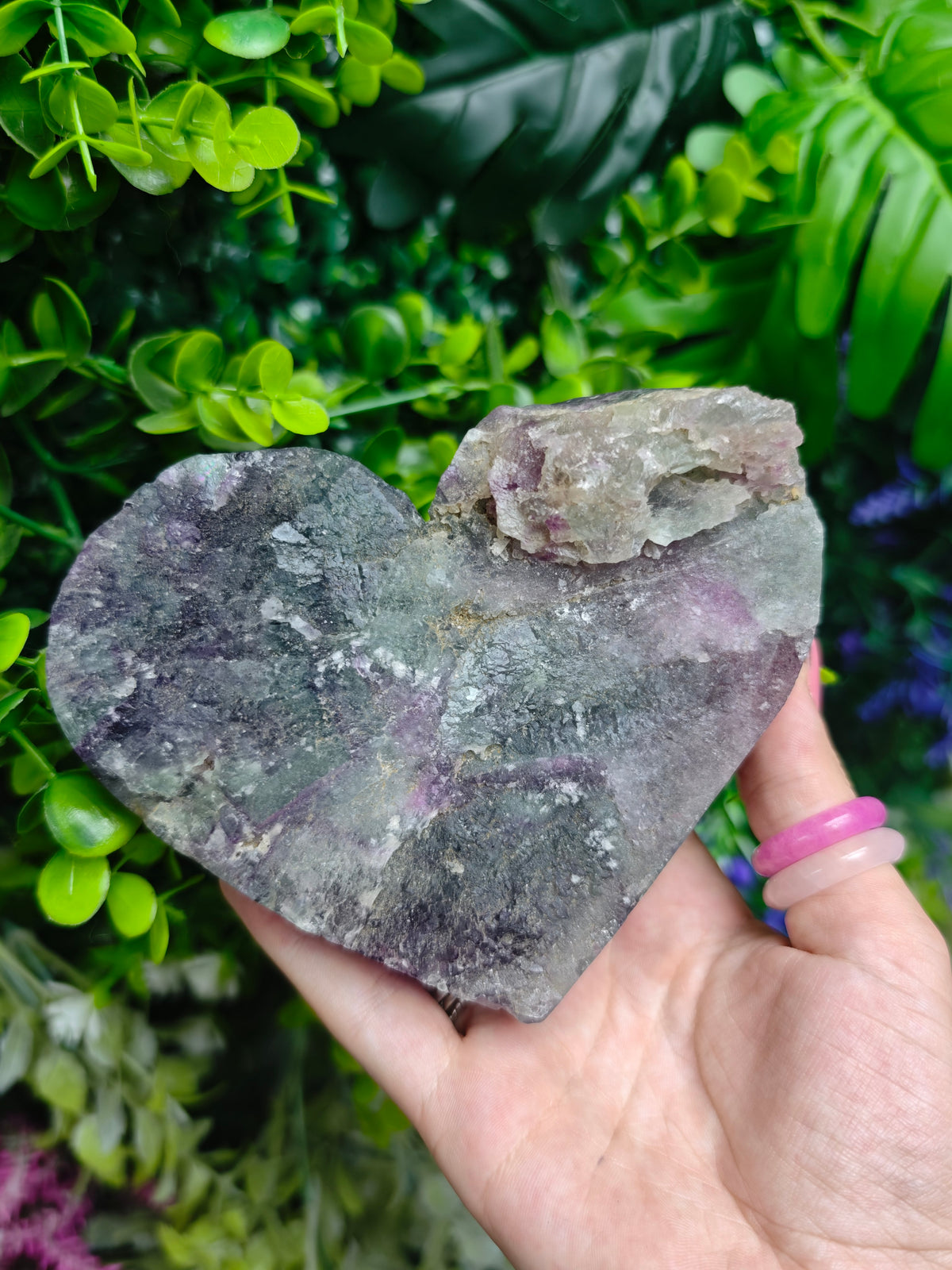 Fluorite Heart Half Raw Half Polished