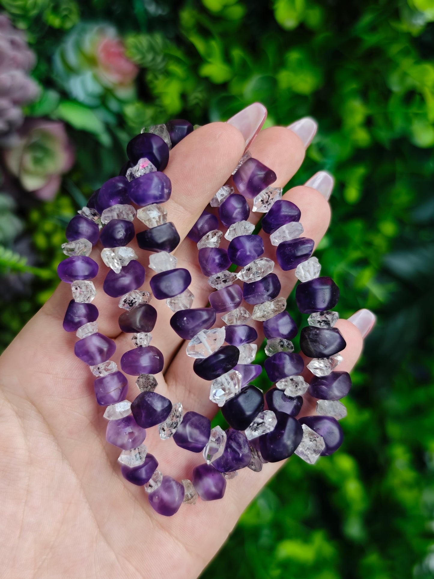 Amethyst and Herkimer Diamond Bracelet