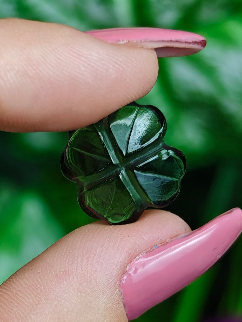 Moldavite Clover Carving
